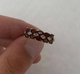 9ct Gold Garnet & Diamond Cluster Ring 9K 375. 2