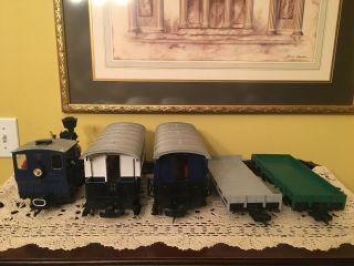 Vintage LGB “Blue” Christmas Train Set Engine Locomotive/Boxcar/Flatbed/Track 7