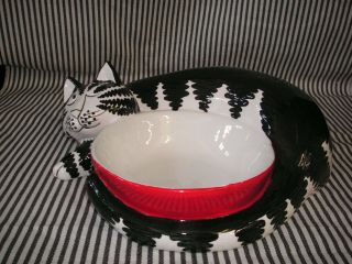 NIB NWT NOS VINTAGE KLIBAN CAT SLEEPING w/ RED BOWL DISH SIGMA CERAMIC COND 3