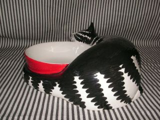 NIB NWT NOS VINTAGE KLIBAN CAT SLEEPING w/ RED BOWL DISH SIGMA CERAMIC COND 6