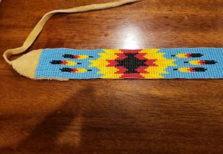 Vintage or Antique Native American Indian Beaded Headband With Tanned Leather 2