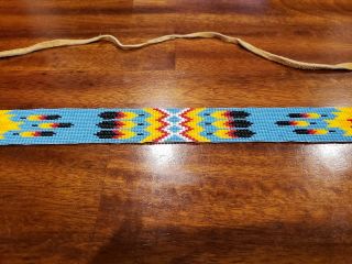 Vintage or Antique Native American Indian Beaded Headband With Tanned Leather 3