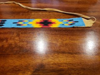 Vintage or Antique Native American Indian Beaded Headband With Tanned Leather 4