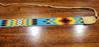 Vintage or Antique Native American Indian Beaded Headband With Tanned Leather 6