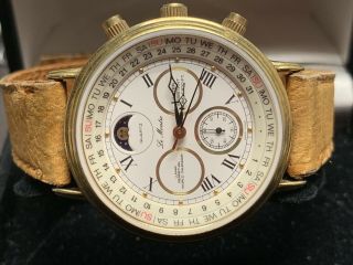 Le Montre Watch Chronograph Mens Vintage World Calendar Lunar Perpetual