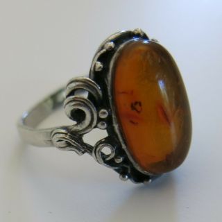 Sterling Silver Ring Amber Art Deco 2.  9g Size 6 [4622]