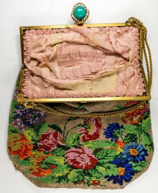 ANTIQUE JEWELED FILIGREE BRONZE FRAME MICRO BEADED PURSE EVENING BAG 5