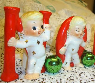 Vintage Christmas Angel NOEL Candle Holders Boys Japan Shafford 1960 3