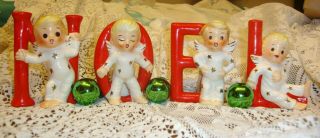 Vintage Christmas Angel NOEL Candle Holders Boys Japan Shafford 1960 5