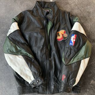 Vintage Seattle Supersonics Sonics Nba Pro Player Leather Jacket Size Xl Rare