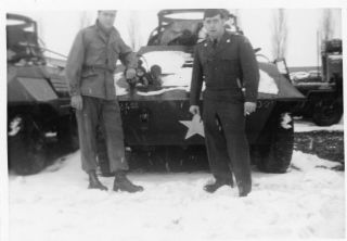 Org Wwii Photo: Gi’s With Snow Covered American M8 Greyhound Scout Car Eto