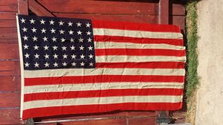 48 Star 3x5 Vintage Linen American Flag Stitched White Stars,  100 Era