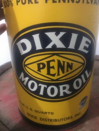 RARE 5 Quart Metal Dixie Penn Motor Oil Can RARE/ GREAT 6