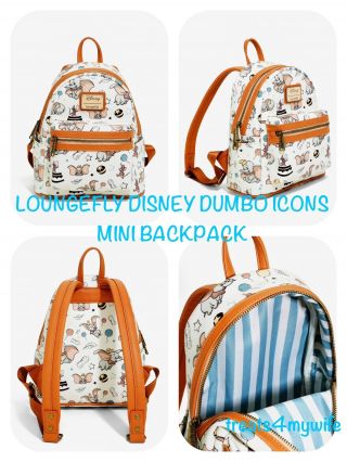100 Nwt Disney Vintage Dumbo Icons Mini Backpack By Loungefly Book Bag