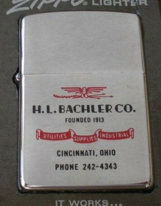 Vintage H L Bachler Co Zippo Lighter Never Fired