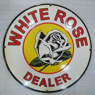 White Rose Dealer 30 Inches Round Vintage Enamel Sign