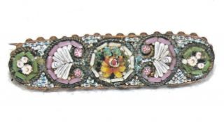 Antique Art Deco Italian Murano Micro Mosaic Glass Millefiori Bar Brooch Italy