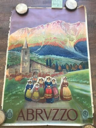 Vintage 1920 ' s 27x39 Travel Poster Itialian Italy ABRVZZO Alicandri Italia Roma 2