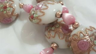 Vintage Murano Glass Bead Wedding Cake Necklace Art Deco Disc Bead
