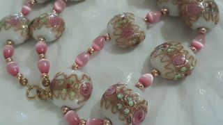 Vintage Murano Glass Bead Wedding Cake Necklace Art Deco Disc Bead 5