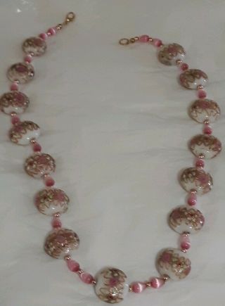 Vintage Murano Glass Bead Wedding Cake Necklace Art Deco Disc Bead 8
