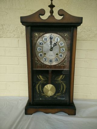 Vintage Alaron Mantle Clock Pendelum Wall Wood Clock C - 24 Wind Key 31 Daychimes