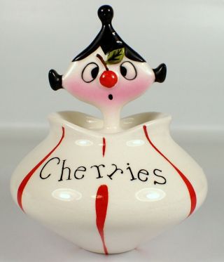 Vtg 1958 Holt Howard Pixieware Ceramic Red & White Cherries Jar And Drip Spoon