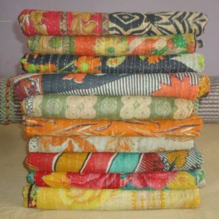 Of 5 Vintage Handmade Kantha Quilts,  Reversible Throws