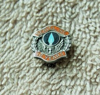 Wwii Era Servel Inc 10 Yr Sterling Silver Pin Evansville In P47 Wing Plant 1.  7g