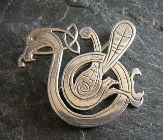 Iona Tain Silver Bird Brooch Pin Celtic Scottish Silver Kells Bird Design