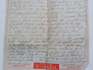 WWII Letter V - Mail Form 1945 Hope Ease Fraternization Americans Friendliest WW2 2