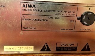 Aiwa AD - WX110 Stereo Double Cassette Deck Vintage GREAT 6