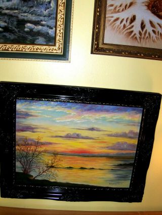 Antique / Vintage Mary E Brook Oil Painting: Laguna Seascape Sunset Reflections