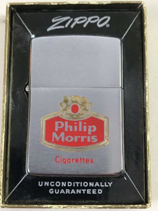 Vintage 1966 Zippo Lighter Phillip Morris Cigarettes With Box