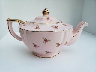 Vintage Sadler England Pink Teapot Tea Pot,  Lid With Roses & Gold Trim 2353