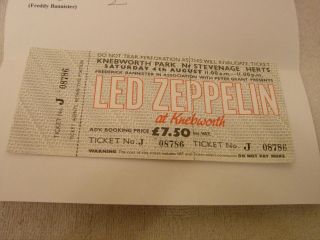 Led Zeppelin Rare Knebworth Park 1979 Concert Ticket With Freddy Bann