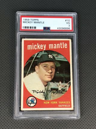 1959 Topps Mickey Mantle 10 Baseball Card Psa 3 Vg Hof Vintage Baseball