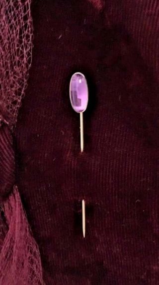 Antique 14kt & Polished Amethyst Cabochon Stick Pin / Hat Pin 2 3/8 "