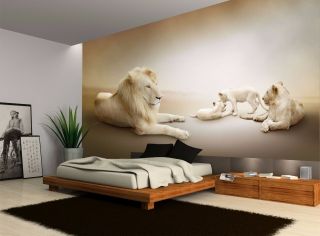 Vintage Family White Lions Wall Mural Photo Wallpaper Giant Wall Decor