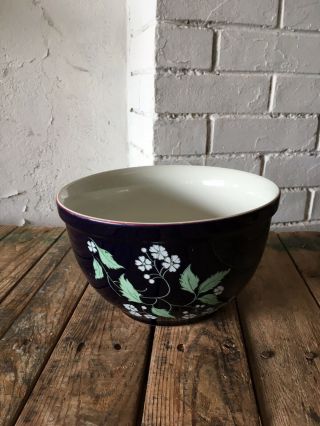 Rare Vintage Hall Blue Garden Mixing Bowl Large 9” Red Rim