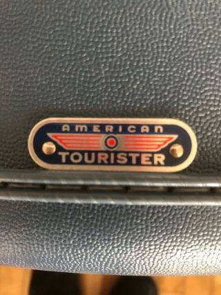 Vintage Blue American Tourist 20” Round Hat Box Train Case Hard Side W/keys ID T 4