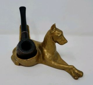 Vintage great dane Dog Figurine Pipe Holder Rest Stand Tobacco Metal rare 2