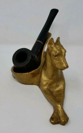 Vintage great dane Dog Figurine Pipe Holder Rest Stand Tobacco Metal rare 3