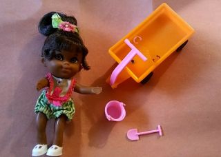 Vintage Liddle Kiddles Rolly Twiddle Black Doll Little Orange Wagon Complete Set