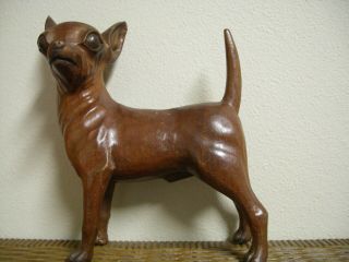 Vintage Wood Hand Carved Wooden Mexican Chihuahua Dog Artist Initials