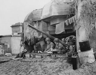 Us Soldiers Doing Laundry Captured German Pillbox 8 " X 10 " World War Ii Photo 432