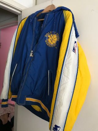 Golden State Warriors Vintage 90s Starter Puffy Parka Hoodie Jacket Script Logo