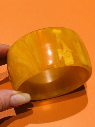 Vintage Wide Yellow Bakelite Bangle Bracelet