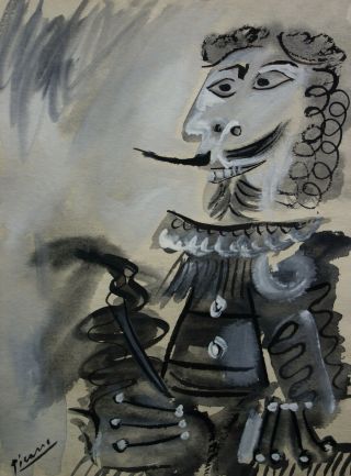 Offering Rare Unique Cubist Portrait Painting,  Signed,  Pablo Picasso With Docs.