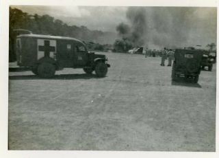 Org Wwii Photo: American Medical Jeep Responding To Crashed Aircraft On Airfield